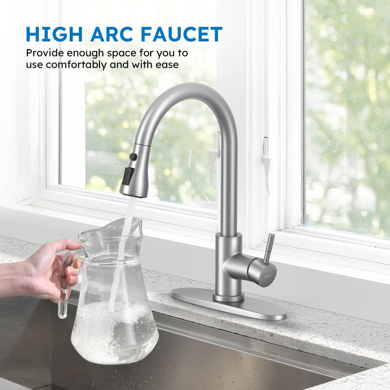 Arofa Kitchen Faucet with Pull Down Sprayer, Brushed Nickel Kitchen Sink Faucet Single Handle Stainless Steel for 1 or 3 Hole Farmhouse Laundry Utility Rv Bar Sinks - Image 4